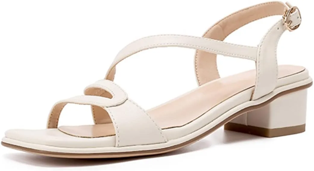 VOKLIN Women's Fashion Low Block Heels Dress Sandals Open Toe Slingback Strap Party Elegant Heeled Sandal