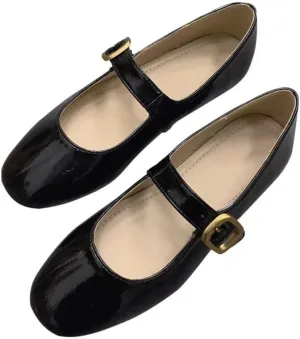 WENJIAZHIZHI Womens Mary Janes Buckle Strap Square Toe Shoes Soft Comfortable Walking Loafers Party Dressy Flats