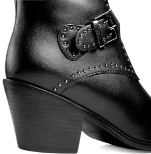 Women's Ankle Bootie Metallic Studs Buckle Straps Adult