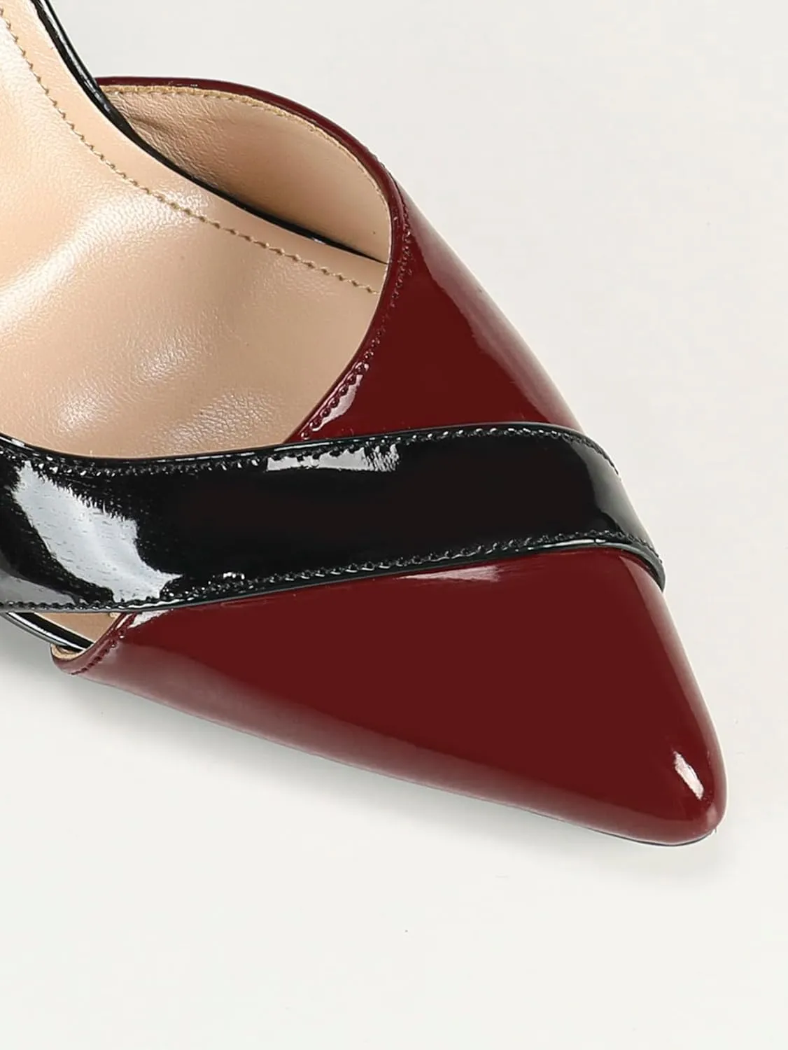 Women's Black & Red Patent Leather High-Heel Sandals | Pointed-Toe Slingback Pumps with Adjustable Buckle | Elegant Banquet Party Shoes | 2025 Trendy Color-Block Heels