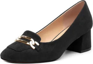 Womens Chunky Comfortable Closed Square Toe Low Block Heels Work Dress Wedding Slip On Pumps Shoes