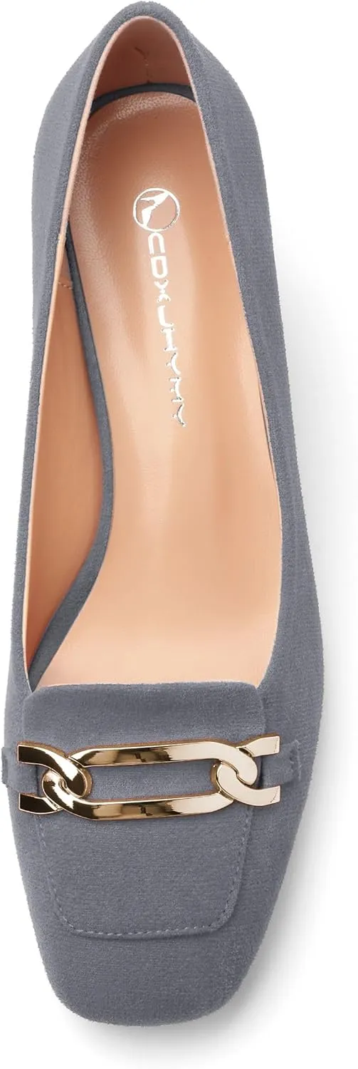 Womens Chunky Comfortable Closed Square Toe Low Block Heels Work Dress Wedding Slip On Pumps Shoes