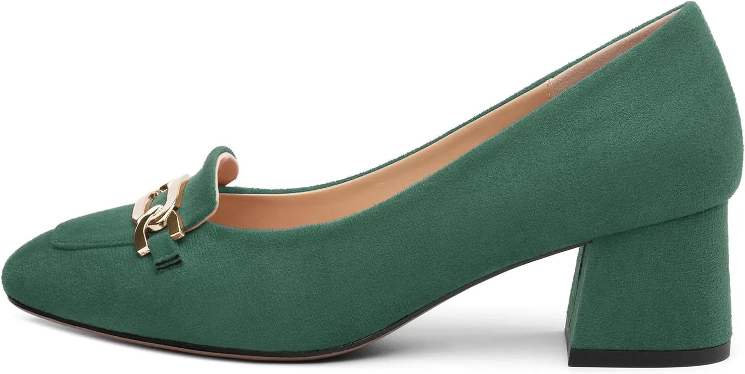 Womens Chunky Comfortable Closed Square Toe Low Block Heels Work Dress Wedding Slip On Pumps Shoes