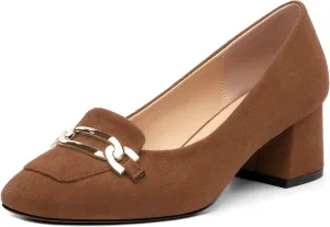 Womens Chunky Comfortable Closed Square Toe Low Block Heels Work Dress Wedding Slip On Pumps Shoes