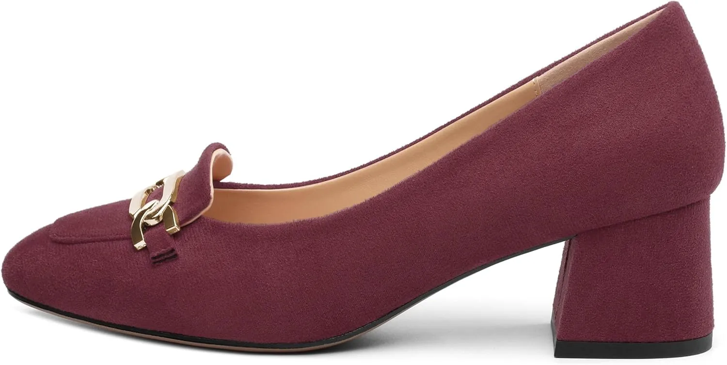 Womens Chunky Comfortable Closed Square Toe Low Block Heels Work Dress Wedding Slip On Pumps Shoes