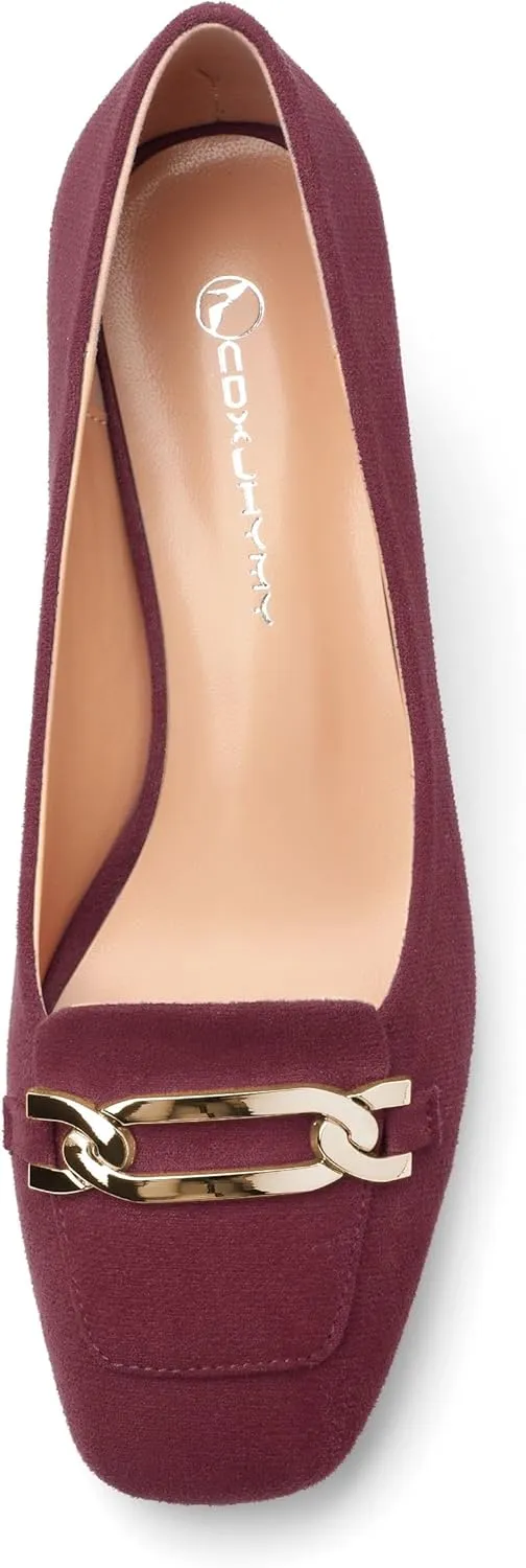 Womens Chunky Comfortable Closed Square Toe Low Block Heels Work Dress Wedding Slip On Pumps Shoes