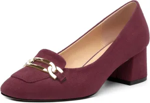 Womens Chunky Comfortable Closed Square Toe Low Block Heels Work Dress Wedding Slip On Pumps Shoes