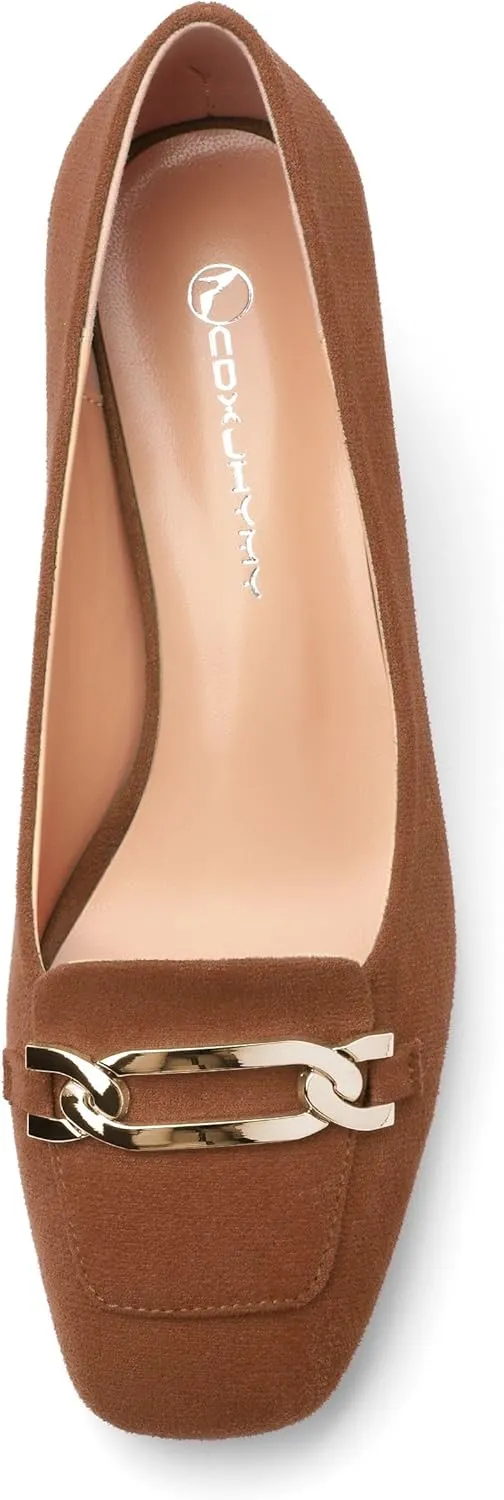 Womens Chunky Comfortable Closed Square Toe Low Block Heels Work Dress Wedding Slip On Pumps Shoes