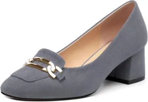 Womens Chunky Comfortable Closed Square Toe Low Block Heels Work Dress Wedding Slip On Pumps Shoes