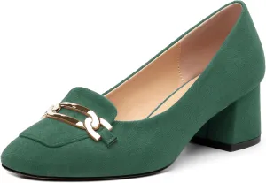 Womens Chunky Comfortable Closed Square Toe Low Block Heels Work Dress Wedding Slip On Pumps Shoes