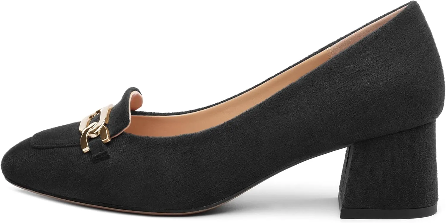 Womens Chunky Comfortable Closed Square Toe Low Block Heels Work Dress Wedding Slip On Pumps Shoes