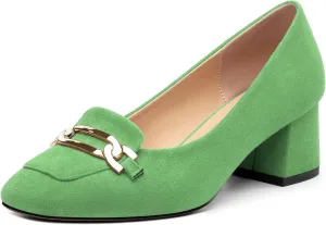Womens Chunky Comfortable Closed Square Toe Low Block Heels Work Dress Wedding Slip On Pumps Shoes
