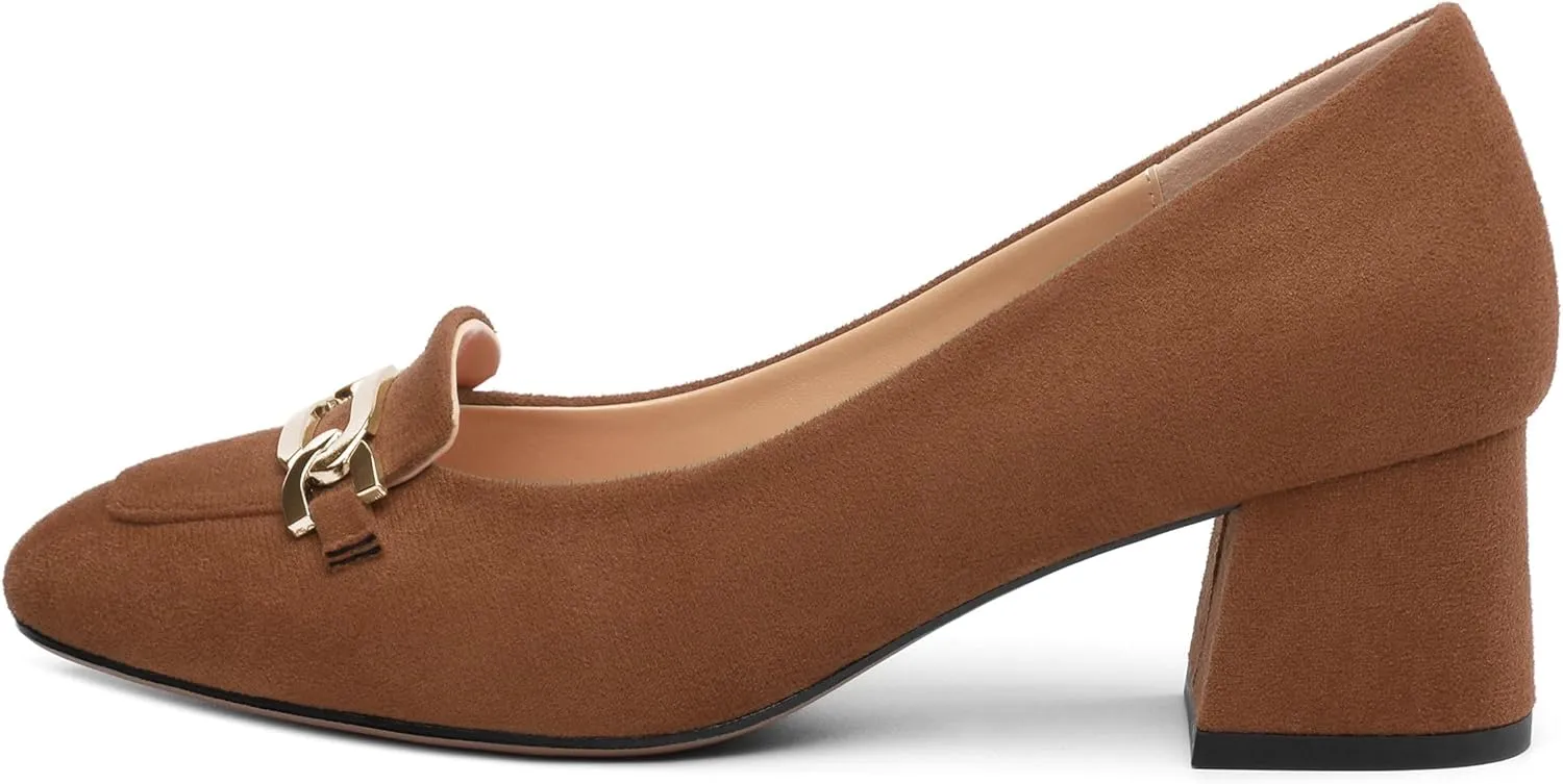 Womens Chunky Comfortable Closed Square Toe Low Block Heels Work Dress Wedding Slip On Pumps Shoes