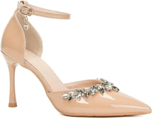 Womens Close Toe Pumps Stiletto Heels Wedding Shoes Ankle Strap Heeled Sandals Bridal Shoes with Sparkly Rhinestone
