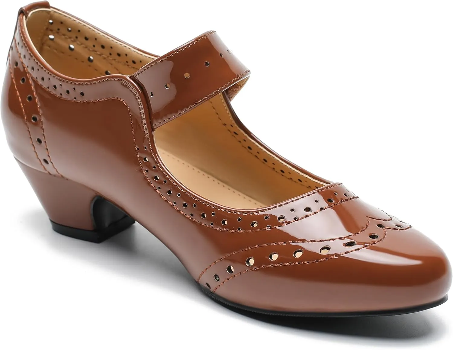Women's Low Chunky Heel Ankle Strap Cut Out Closed Toe Pumps Hook and Loop Retro D'Orsay Vintage Dressy Wedding Party Church Shoes