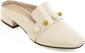 Women's Low Heel Backless Loafers Patent Leather Square Toe Studded Comfy Casual Dress Mules Shoes