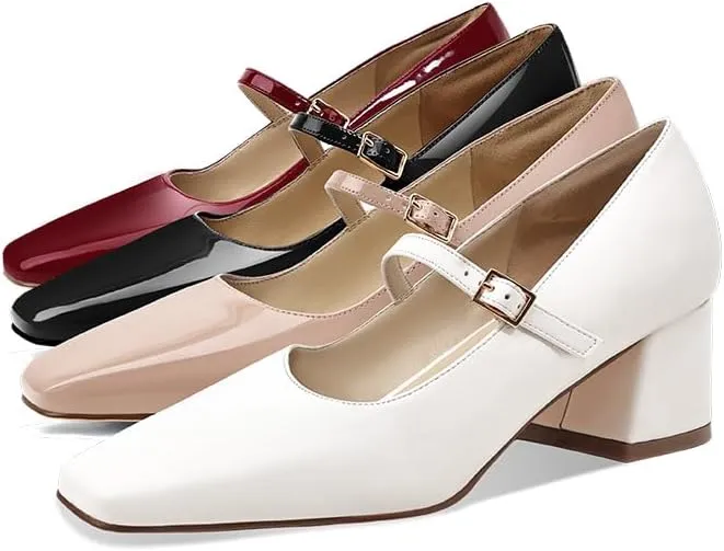 Women's Mary Janes Chunky Heels Dress Shoes for Women Low Block Heels Closed Toe Mary Jane Pumps Comfortable Shoes for Prom