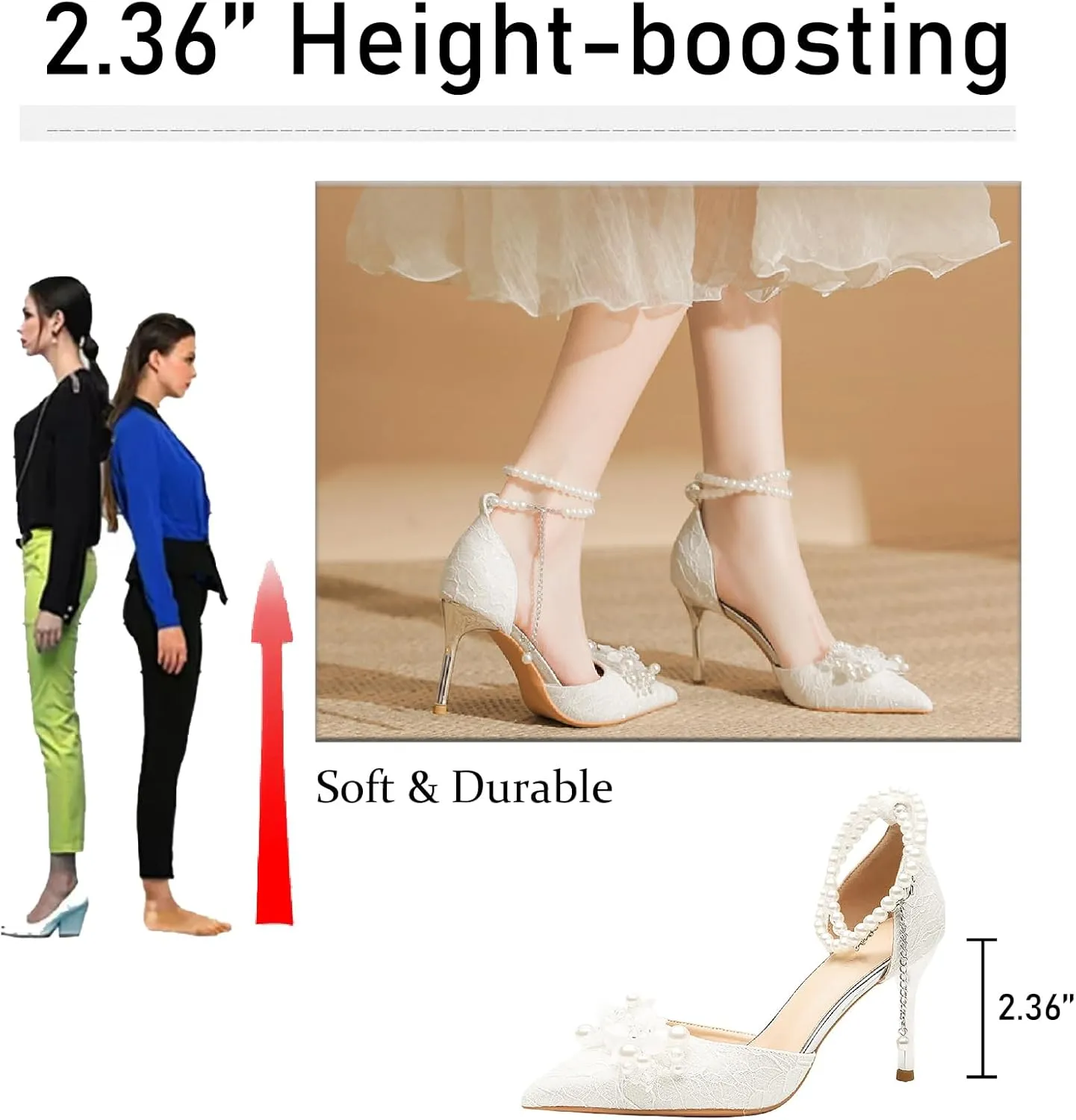 Women's Pearl Leather Stiletto Pumps Fashion Flower Closed Pointed Toe Pearl Ankle Strap Comfort High Heels Dressy Shoes for Wedding Party Evening