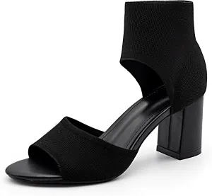 Women's Peep Toe Boot Sandals - Knit Chunky Block Heels for Weddings & Parties - Elegant Evening Dress Shoes