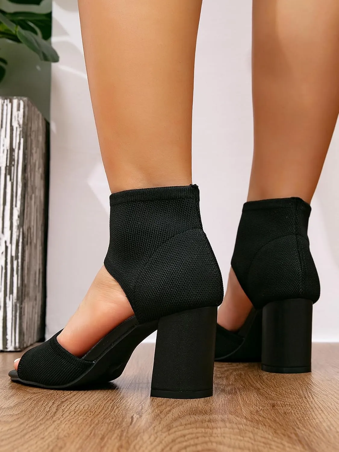 Women's Peep Toe Boot Sandals - Knit Chunky Block Heels for Weddings & Parties - Elegant Evening Dress Shoes