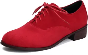 Women's Retro Round Toe Suede Lace Up Low Heels Block Brogues Oxfords Comfortable Non-Slip Business Work Office Dress Pumps Shoes