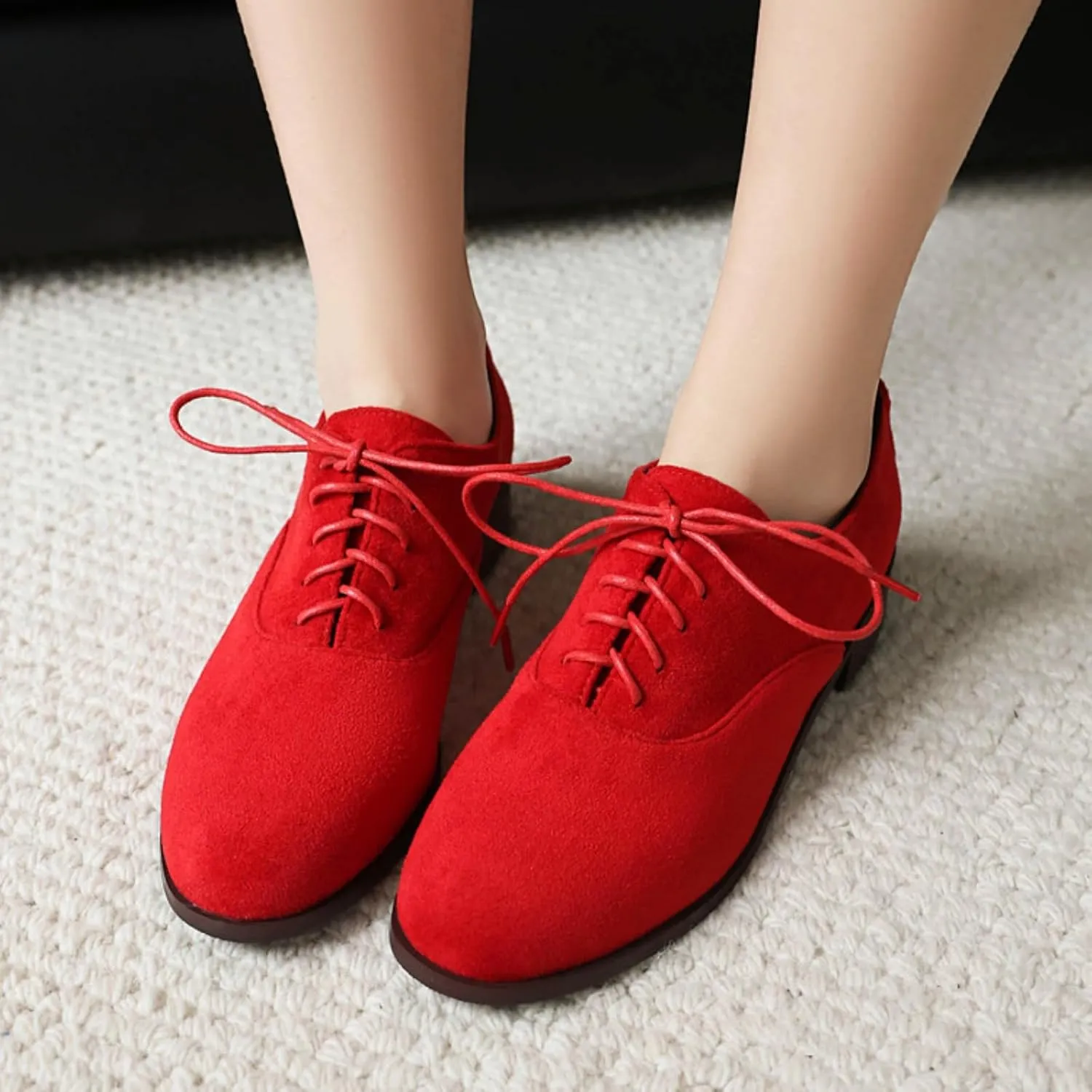 Women's Retro Round Toe Suede Lace Up Low Heels Block Brogues Oxfords Comfortable Non-Slip Business Work Office Dress Pumps Shoes