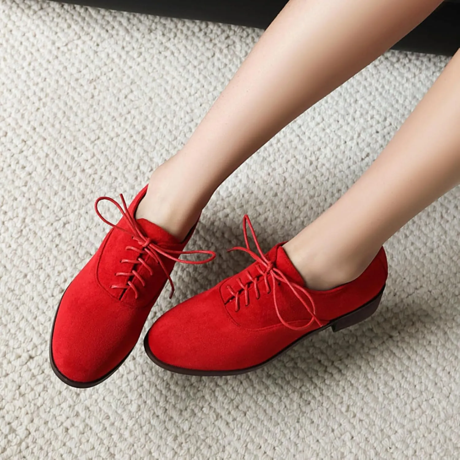 Women's Retro Round Toe Suede Lace Up Low Heels Block Brogues Oxfords Comfortable Non-Slip Business Work Office Dress Pumps Shoes