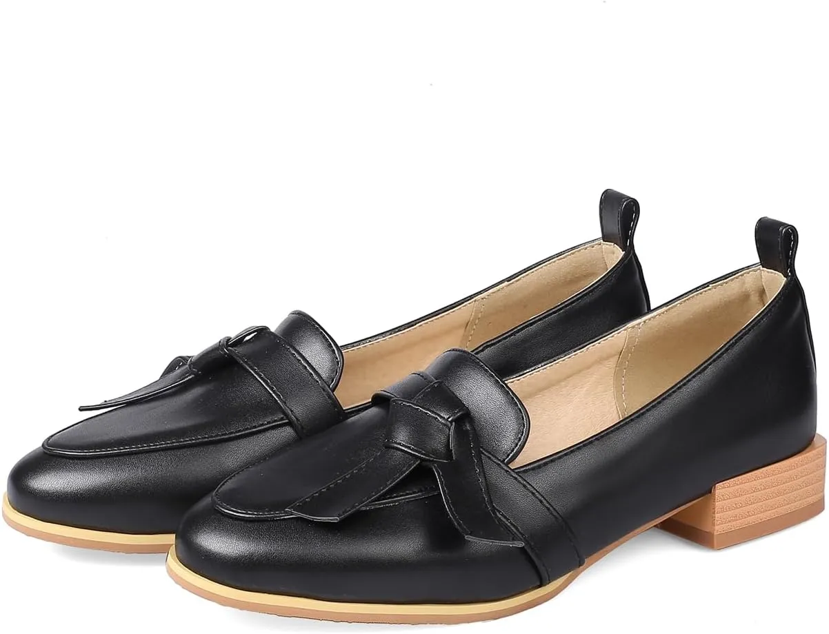 Women's Round Closed Toe Pump Loafers Pull-On Chunky Low Heel Classic Work Office Dress Casual Student Shoes Comfort Business Party Dating Holiday Going Out Everyday Shopping Pumps