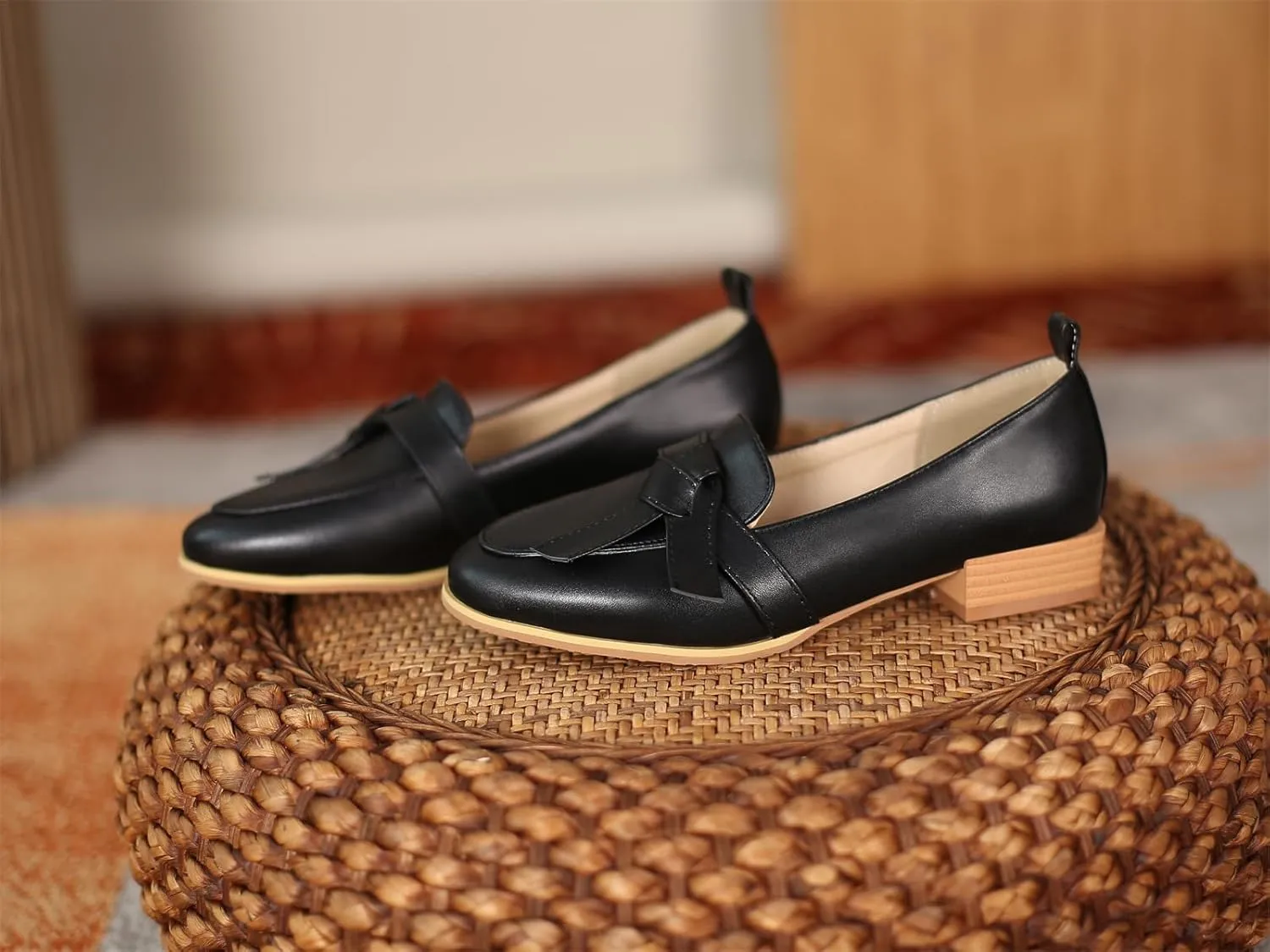 Women's Round Closed Toe Pump Loafers Pull-On Chunky Low Heel Classic Work Office Dress Casual Student Shoes Comfort Business Party Dating Holiday Going Out Everyday Shopping Pumps