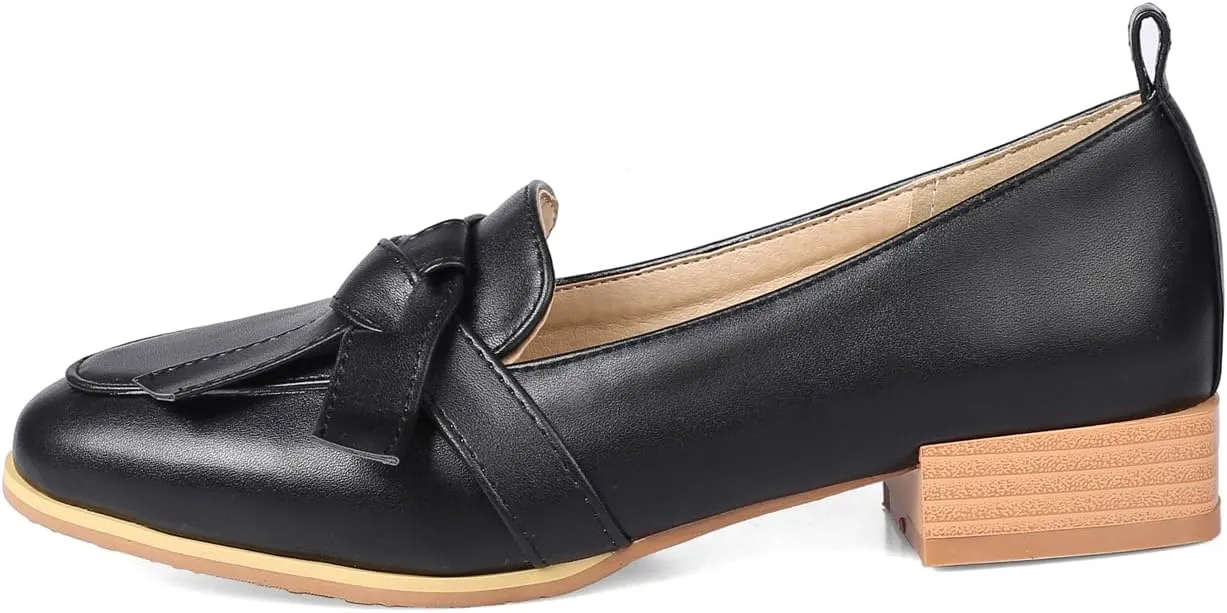 Women's Round Closed Toe Pump Loafers Pull-On Chunky Low Heel Classic Work Office Dress Casual Student Shoes Comfort Business Party Dating Holiday Going Out Everyday Shopping Pumps