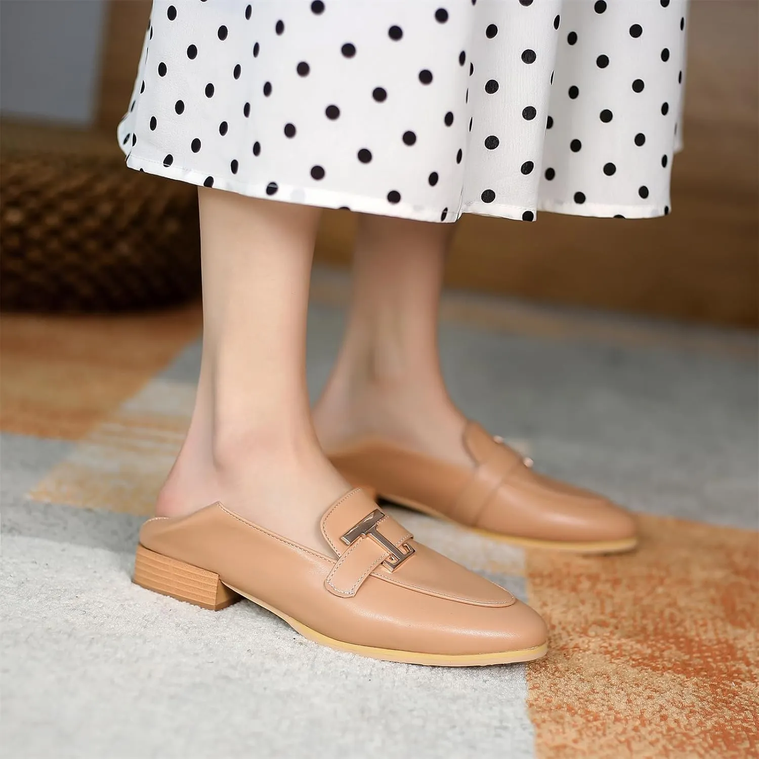 Women's Round Closed Toe Pump Loafers Pull-On Chunky Low Heel Metallic Classic Western Student Work Office Dress Casual Shoes Comfort Business Party Dating Shopping Daily Wear Pumps