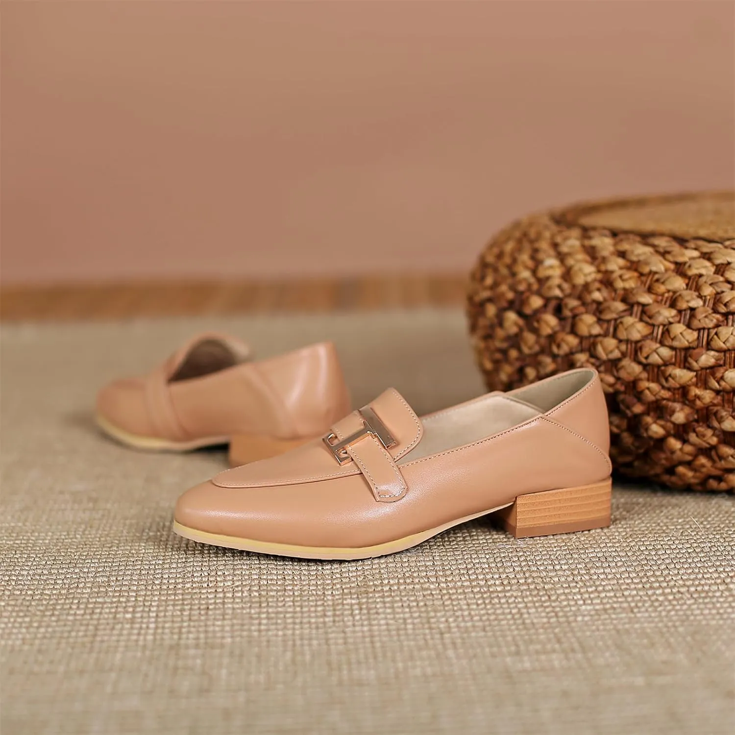 Women's Round Closed Toe Pump Loafers Pull-On Chunky Low Heel Metallic Classic Western Student Work Office Dress Casual Shoes Comfort Business Party Dating Shopping Daily Wear Pumps