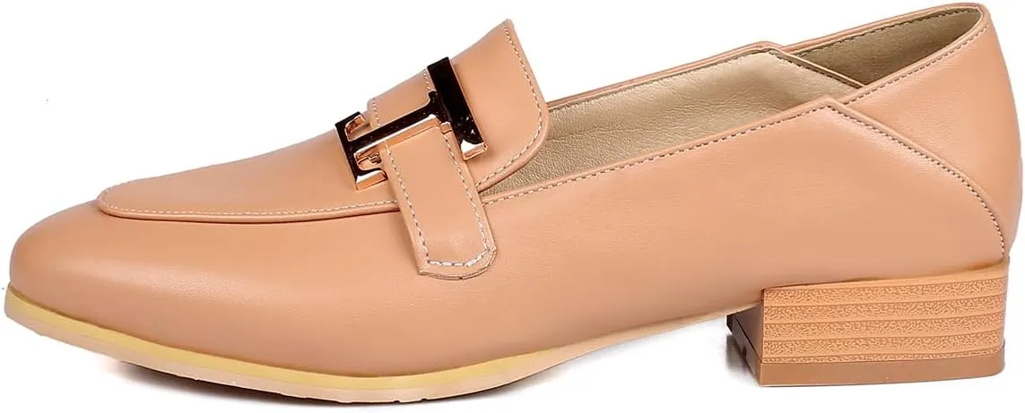 Women's Round Closed Toe Pump Loafers Pull-On Chunky Low Heel Metallic Classic Western Student Work Office Dress Casual Shoes Comfort Business Party Dating Shopping Daily Wear Pumps