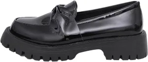 Women's Shiny Leather Bowknot Design Flat Loafers Thick Sole Chunky Heel Breathable Single Shoes Lightweight Versatile Business Casual Work Shoes