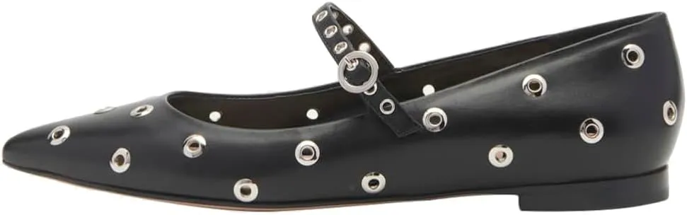 Women's Studded Mary Jane Ballet Flats Buckle Strap Clear Hollow Out Pointed Toe Block Wide Width Slingback Ballerina Shoes Casual Dress Comfortable Shoes
