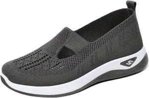 Women's Woven Orthopedic Shoes Breathable Lightweight Slip On Casual Shoes Soft Arch Support Walking Shoe Casual Air Cushion Athletic Sneakers Non-Slip Mesh Up Footwear
