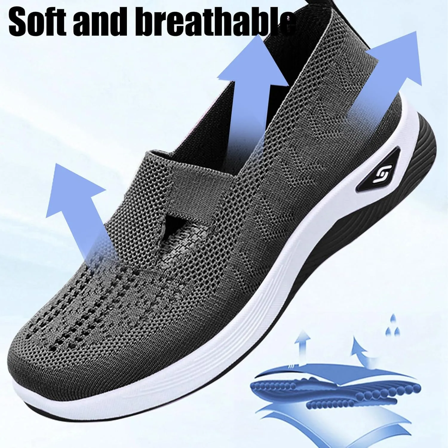 Women's Woven Orthopedic Shoes Breathable Lightweight Slip On Casual Shoes Soft Arch Support Walking Shoe Casual Air Cushion Athletic Sneakers Non-Slip Mesh Up Footwear