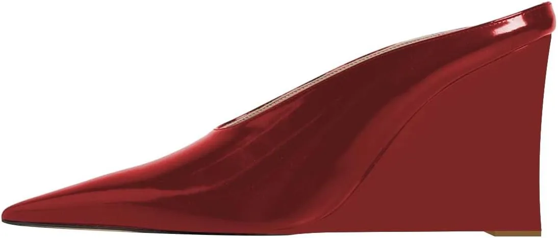 XYD Women's Sharp Pointed Toe Mules Slides Slip On Wedges High Heel Sandals Backless Chic Party Club Dress Shoes