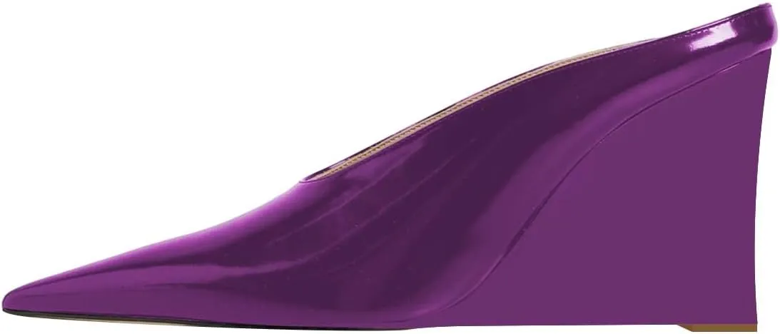 XYD Women's Sharp Pointed Toe Mules Slides Slip On Wedges High Heel Sandals Backless Chic Party Club Dress Shoes