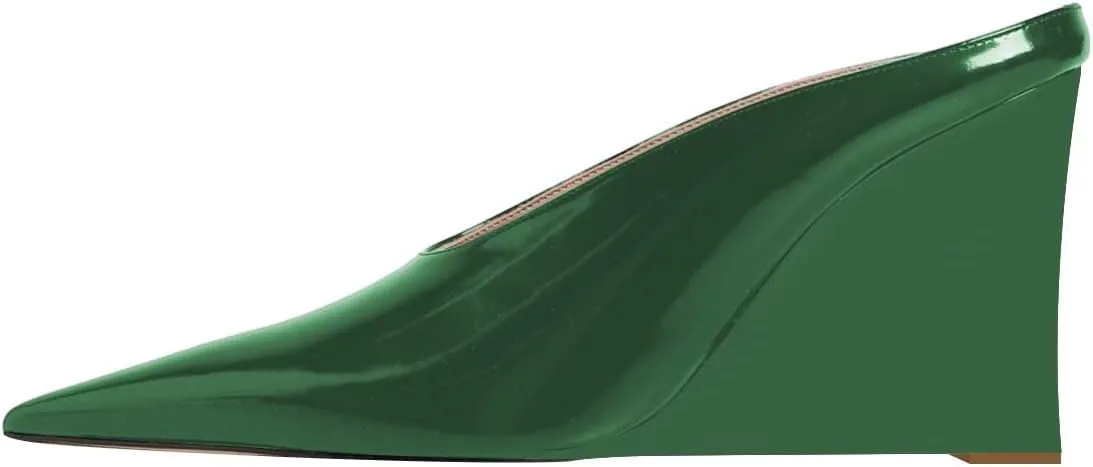 XYD Women's Sharp Pointed Toe Mules Slides Slip On Wedges High Heel Sandals Backless Chic Party Club Dress Shoes