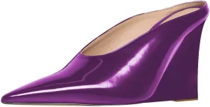 XYD Women's Sharp Pointed Toe Mules Slides Slip On Wedges High Heel Sandals Backless Chic Party Club Dress Shoes