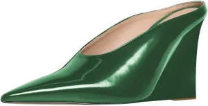 XYD Women's Sharp Pointed Toe Mules Slides Slip On Wedges High Heel Sandals Backless Chic Party Club Dress Shoes