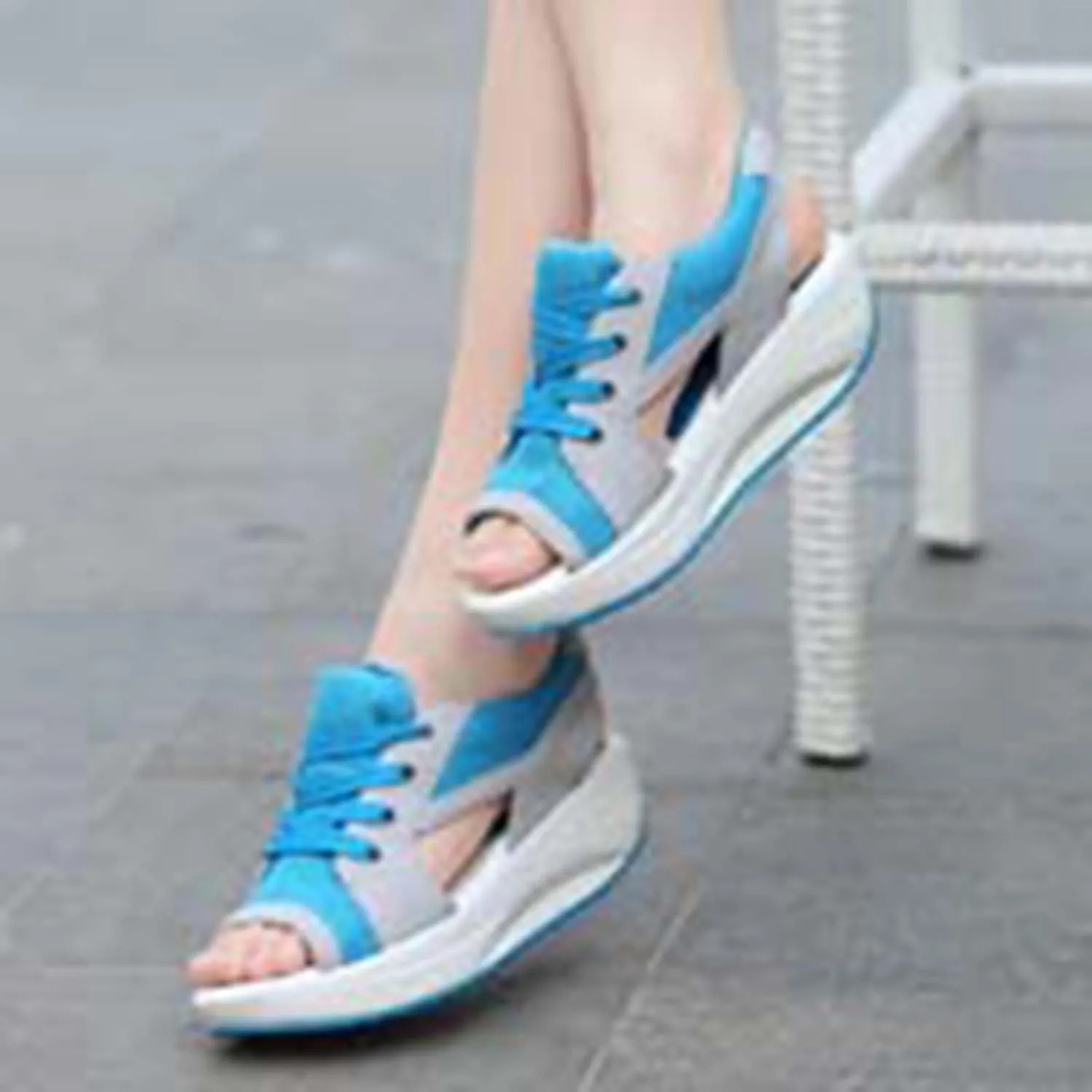YIBLBOX Womens Sandals Contrast Paneled Cutout Lace-Up Sandals Causal Toe Platform Sandals
