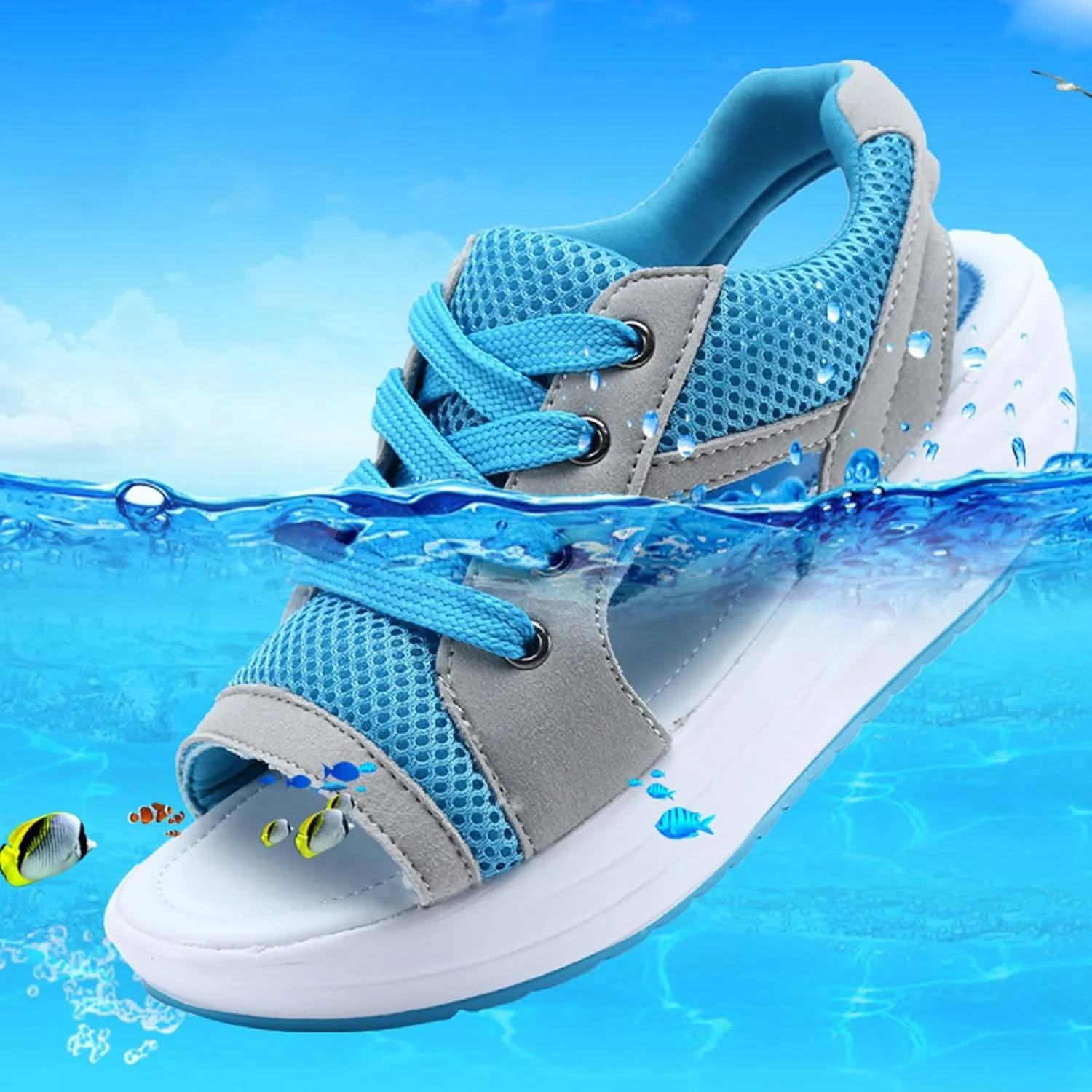 YIBLBOX Womens Sandals Contrast Paneled Cutout Lace-Up Sandals Causal Toe Platform Sandals