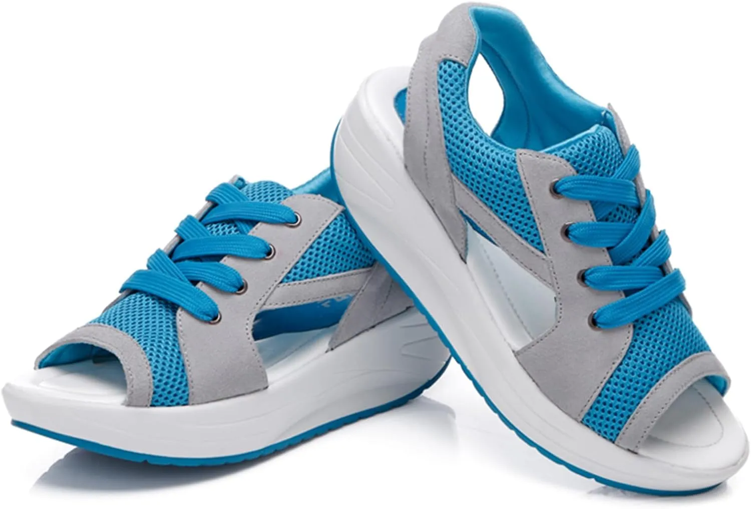 YIBLBOX Womens Sandals Contrast Paneled Cutout Lace-Up Sandals Causal Toe Platform Sandals