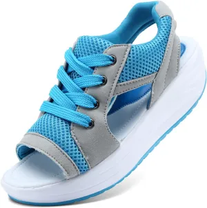 YIBLBOX Womens Sandals Contrast Paneled Cutout Lace-Up Sandals Causal Toe Platform Sandals