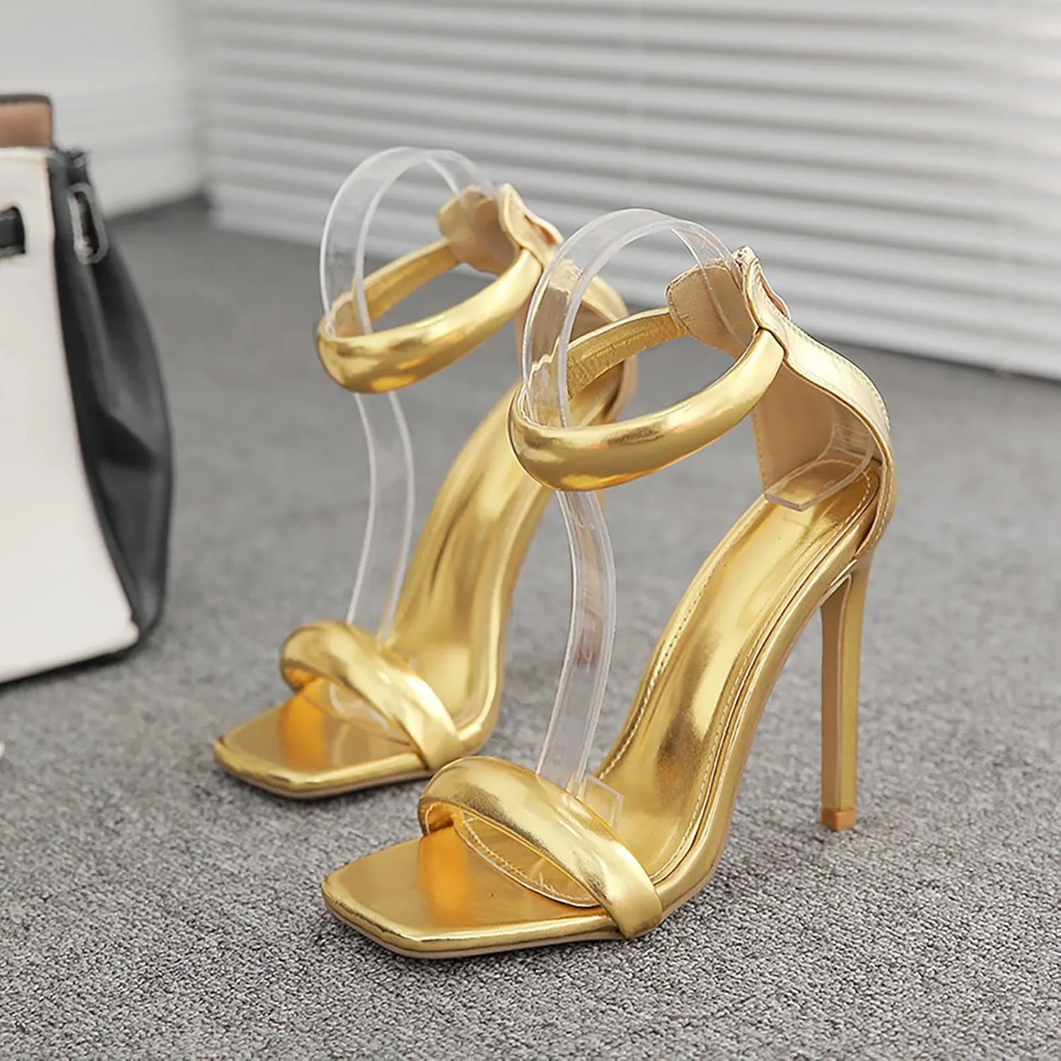 YIBLBOX Womens Sandals Square Open Toe Strappy High Heels Ankle Strap Stilettos Heels Sexy Party Wedding Evening Summer Pump Shoes